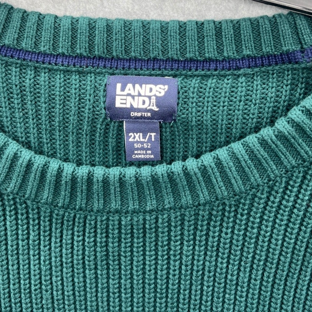 Lands End Drifter Men's 2XLT Green Chunky Knit Crew Neck Long Sleeve Sweater - Picture 2 of 7